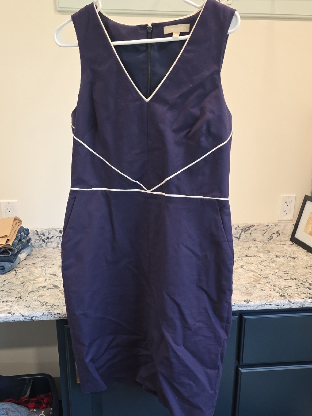 Banana Republic Navy Midi Dress with White Piping